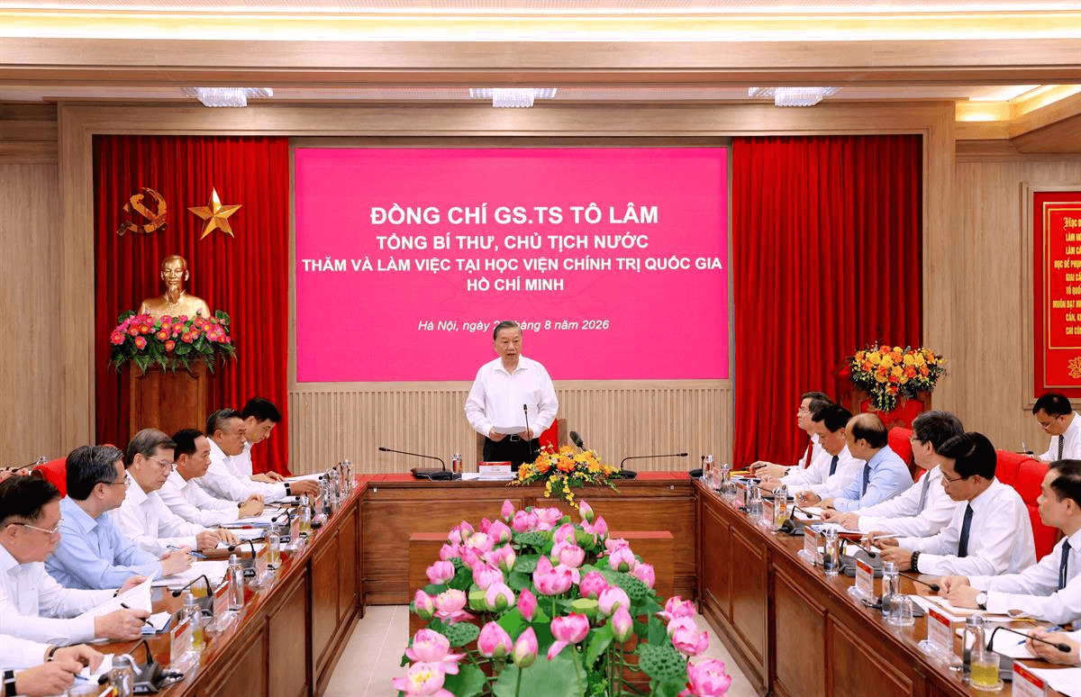 Đồng chí GS, TS Tô Lâm, Tổng Bí thư, Chủ tịch nước thăm và làm việc tại Học viện Chính trị quốc gia Hồ Chí Minh