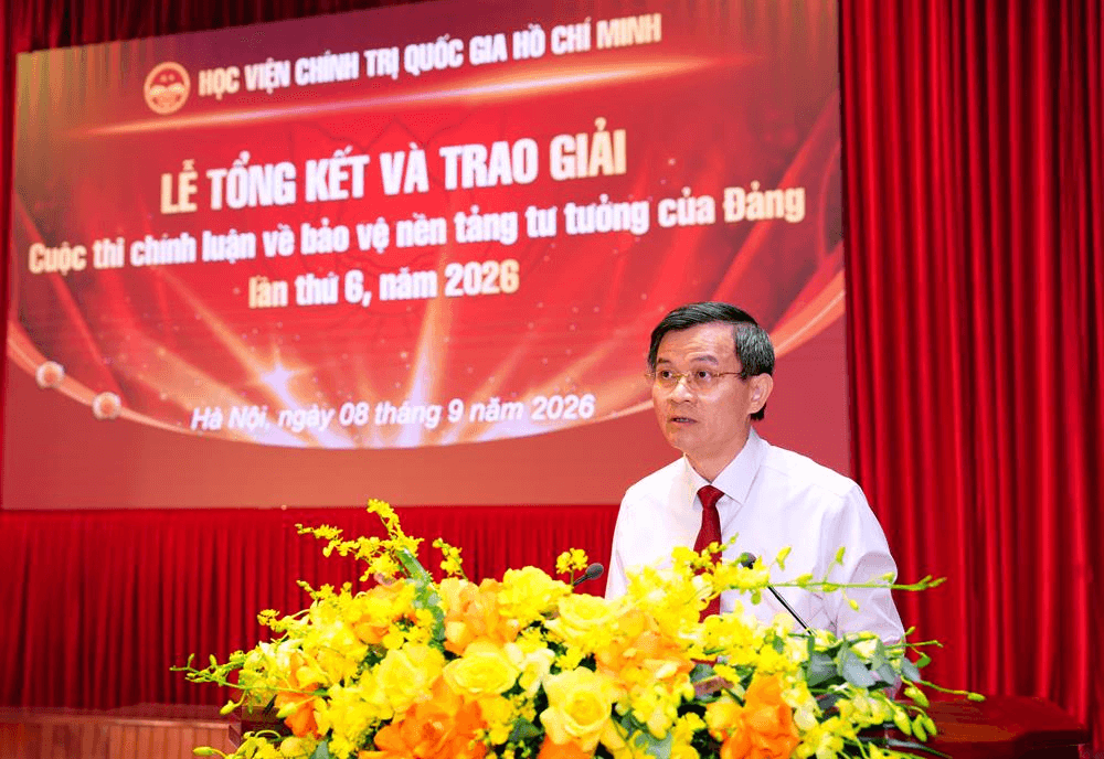 1 PGS,TS Đoàn Minh Huấn, Uỷ viên Bộ Chính trị, Giám đốc Học viện, Phó Trưởng Ban Chỉ đạo 35 Trung ương, Trưởng Ban chỉ đạo Cuộc thi phát biểu chỉ đạo tại buổi lễ